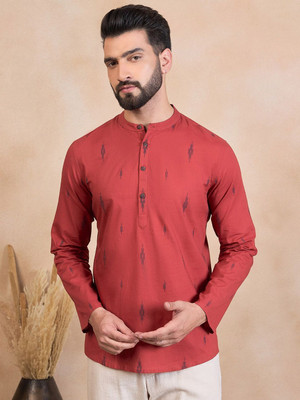 ANOUK Men Geometric Print Straight Kurta(Red)