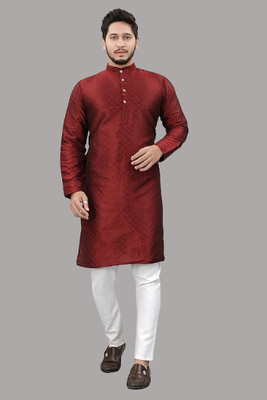 Vmdesigns Men Printed Straight Kurta(Red)