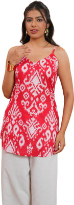 Sareeeba Women Ikat Straight Kurta(Red)