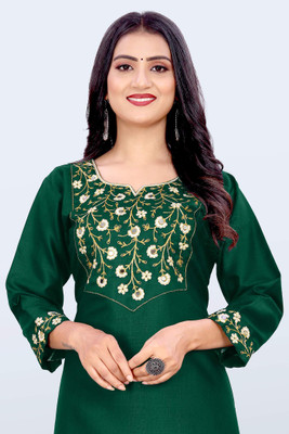 Dudheeba Textiles Women Embroidered A-line Kurta(Green)