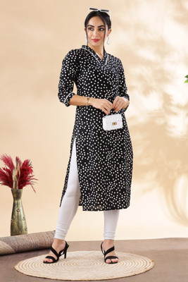 ANOUK Women Polka Print Straight Kurta(Black)