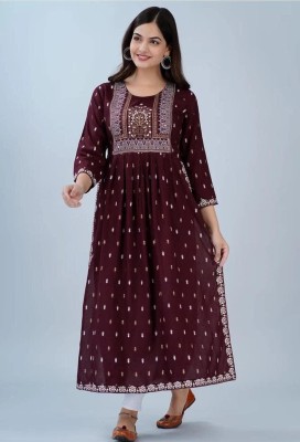 Kanhaiya Women Geometric Print A-line Kurta(Maroon)