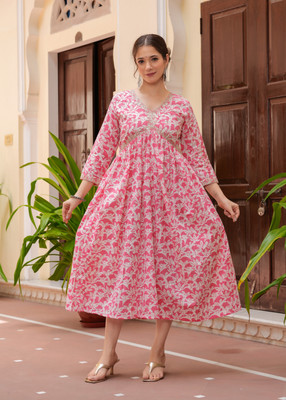 Lakshay Fashion Women Embroidered Anarkali Kurta(Pink)