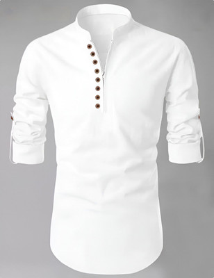 KR24ENTERPRISE Men Solid Straight Kurta(White)