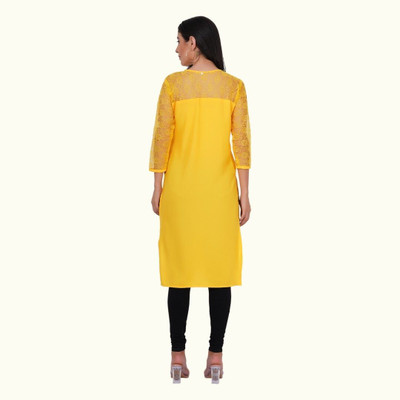 Good Straders Women Self Design Straight Kurta(Yellow)