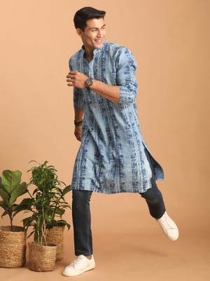 VASTRAMAY Men Abstract, Dyed/Ombre Straight Kurta(Blue)