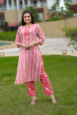 mayraa Women Printed A-line Kurta(Pink)
