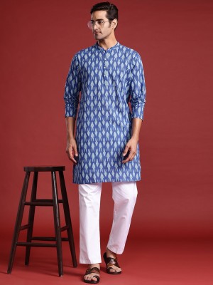 ANOUK Men Abstract Straight Kurta(Blue)