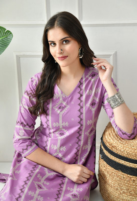 PHYSIL Women Printed Straight Kurta(Purple)
