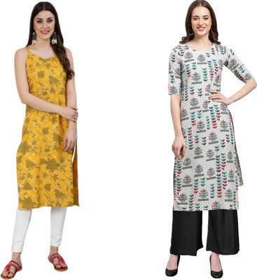 KAUTAQI Women Printed Straight Kurta(Multicolor)