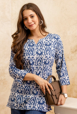 Surhi Women Printed Straight Kurta(Blue)