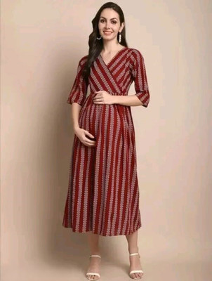 MHZA Women Printed A-line Kurta(Maroon)