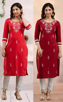 SISTO Women Chikan Embroidery A-line Kurta(Multicolor)