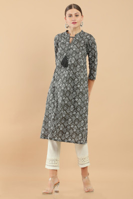 soch Women Floral Print A-line Kurta(Grey)