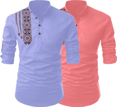 Kavyangle Creation Men Printed Straight Kurta(Blue, Multicolor)