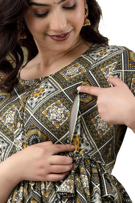 Madfury Women Printed Anarkali Kurta(Grey)