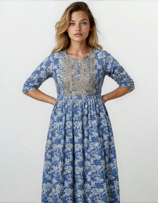 jit Women Floral Print Anarkali Kurta(Multicolor)