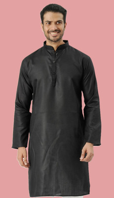 JODIDAR Men Solid Straight Kurta(Black)