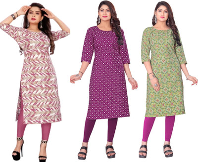 MANTH WEAR Women Printed Straight Kurta(Multicolor)