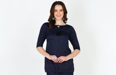 Anvi creation Women Chikan Embroidery Straight Kurta(Dark Blue)