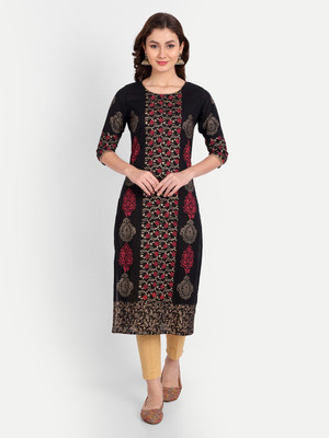 Convious Women Self Design A-line Kurta(Black)