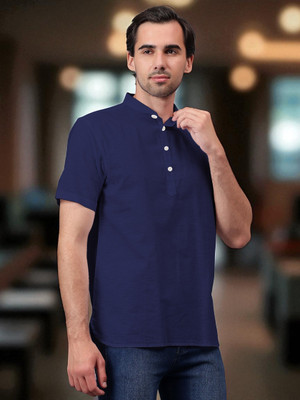 FireFish Men Solid A-line Kurta(Dark Blue)