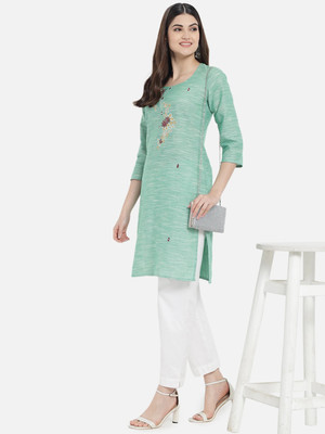 TARUBI Women Self Design Straight Kurta(Light Green, White)
