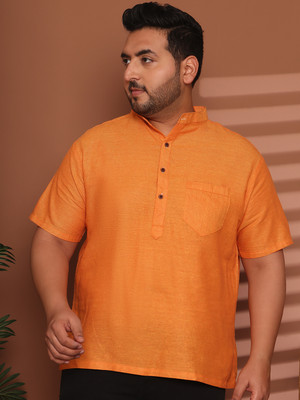 ED PLUS Men Solid Straight Kurta(Orange)