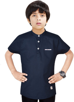 MADE IN THE SHADE Boys Self Design Straight Kurta(Dark Blue)