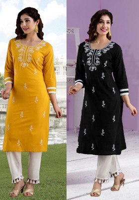 SISTO Women Chikan Embroidery A-line Kurta(Multicolor)