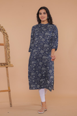 RANAK CREATION Women Floral Print Straight Kurta(Blue)