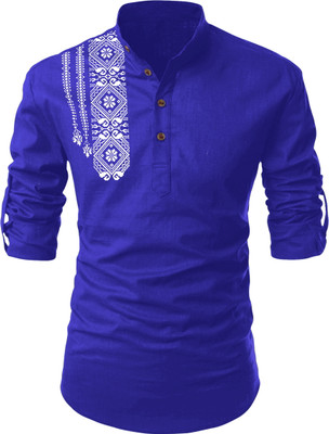 HOPEWEAR Men Printed Straight Kurta(Blue)