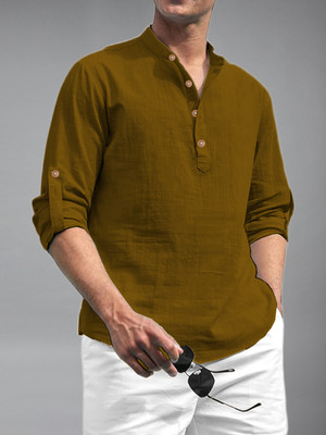 Navkanj Men Solid Straight Kurta(Gold)