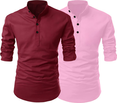 Fashion Marts Men Solid Straight Kurta(Pink, Maroon)
