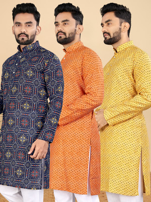 allan peter Men Printed Straight Kurta(Multicolor)