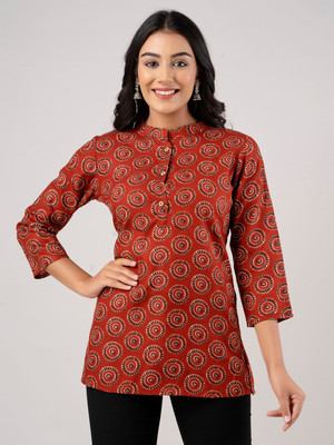 Feranoid Retail Women Printed Straight Kurta(Red)