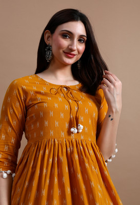 Glowworld Women Printed A-line Kurta(Yellow)