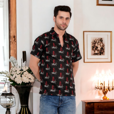 GLAUCUS Men Printed Straight Kurta(Black)