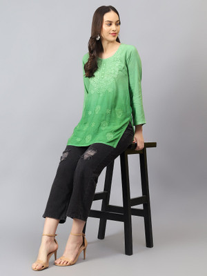 SHREE SHYAM FEBRIC Women Chikan Embroidery Straight Kurta(Green)