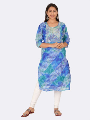 HUUHAMBAY Women Printed A-line Kurta(Blue)