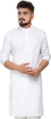 Ladyflock Men Solid Straight Kurta(White)