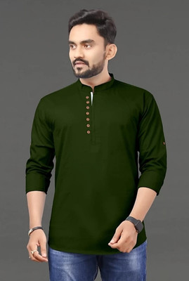 SPOQUE Men Solid Straight Kurta(Dark Green)