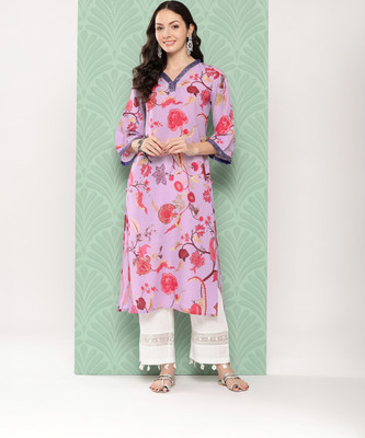 Varanga Women Printed Straight Kurta(Purple)