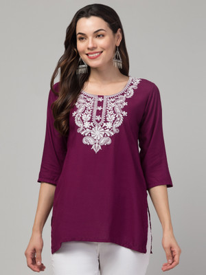 MILLIONS CHOICE STORE Women Embroidered Straight Kurta(Purple)
