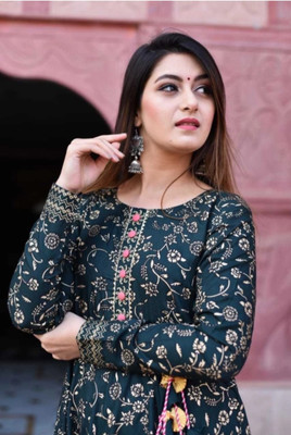Meetara Creation Women Printed Anarkali Kurta(Green)