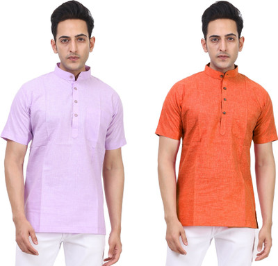 Kavita Fasion Men Solid Straight Kurta(Purple, Orange)