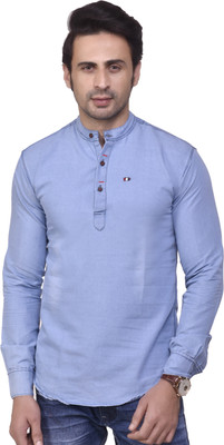 SQS Men Washed A-line Kurta(Light Blue)