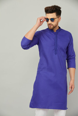 AEW DESIGNS Men Solid Straight Kurta(Dark Blue)