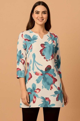 KALYARA FASHION Women Floral Print Tunic Kurta(Light Blue)