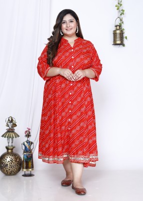 Swasti Women Bandhani Frontslit Kurta(Red)